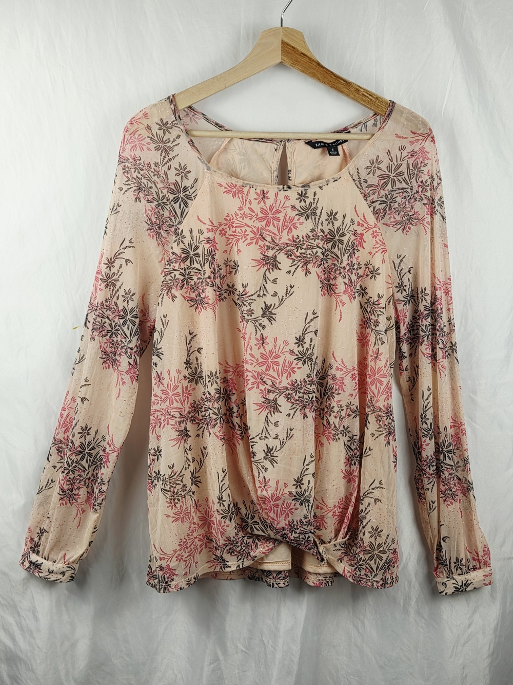 Zac & Rachel Women's Floral Twist-Hem Long Sleeve Top Blush Pink Size Small